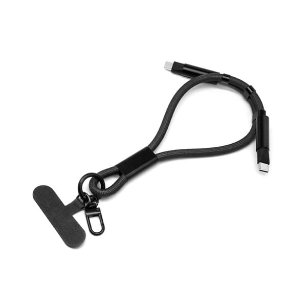 INF Justerbart Lanyard Opladerkabel - Bærbar Data Synkronisering Sort