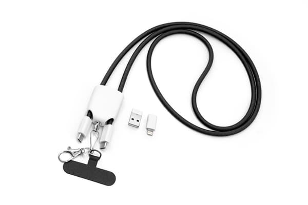 INF 4-in-1 Nopea Lataus Lanyard Datakaapeli Musta