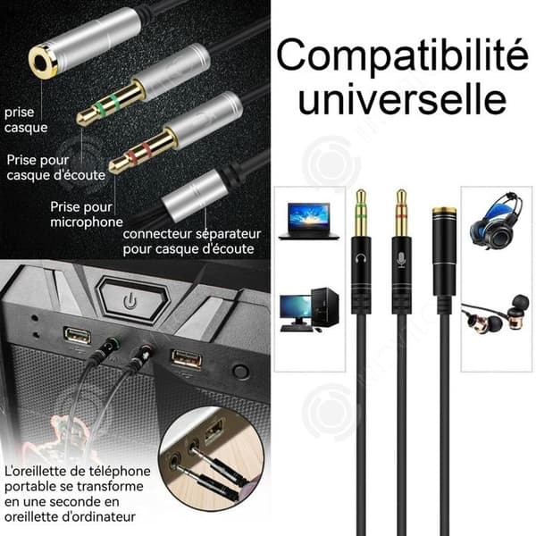 INN Ljudkabel 3,5 mm 2 i 1 Ljudadapter för hörlurar och mikrofon Effektiv delad överföring Stabil ljudkvalitet