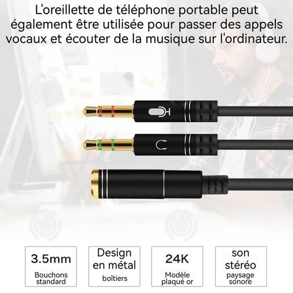 INN Ljudkabel 3,5 mm 2 i 1 Ljudadapter för hörlurar och mikrofon Effektiv delad överföring Stabil ljudkvalitet