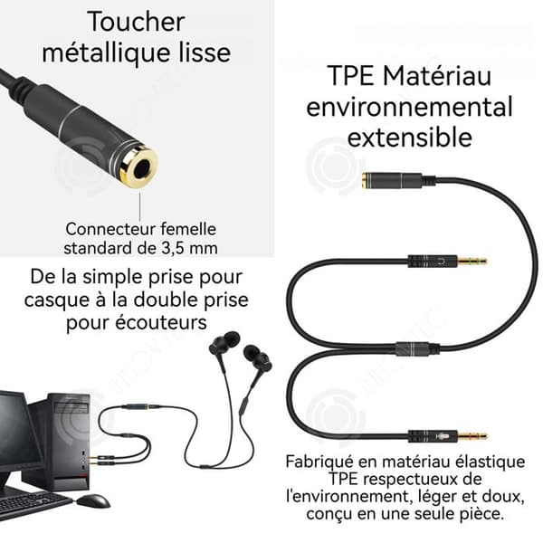 INN Ljudkabel 3,5 mm 2 i 1 Ljudadapter för hörlurar och mikrofon Effektiv delad överföring Stabil ljudkvalitet