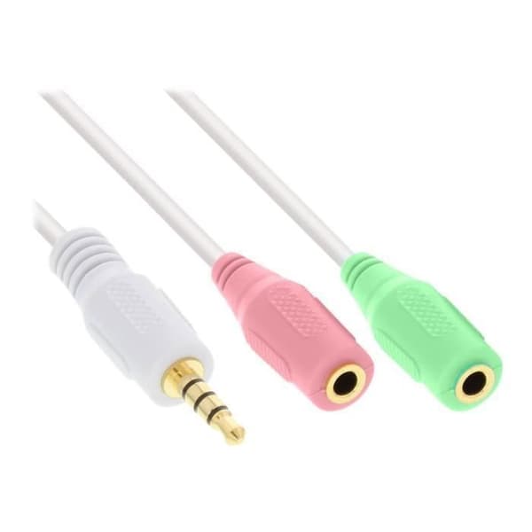 InLine-kabel för headsetmikrofon mini stereo-telefon 3,5 mm (F) till 4-poligt minijack (M) 1 m vit