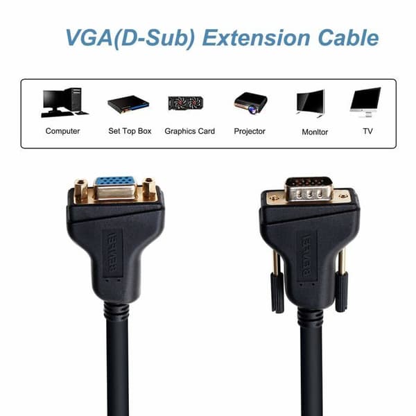 Benfei - 000319black-10f - VGA förlängningskabel, VGA hane till hona kabel, VGA till VGA kabel 3 meter