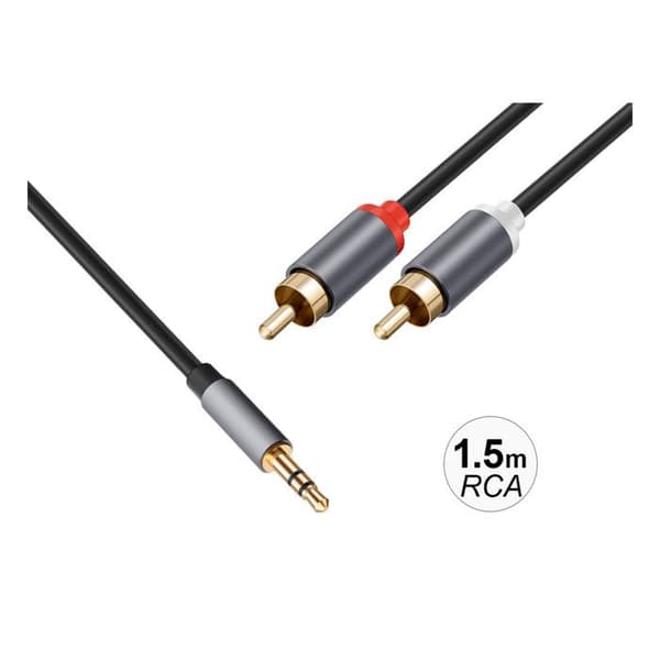 Ljudkabel 3,5 mm till 2 RCA Dubbel Skärmning 1,5m Svart