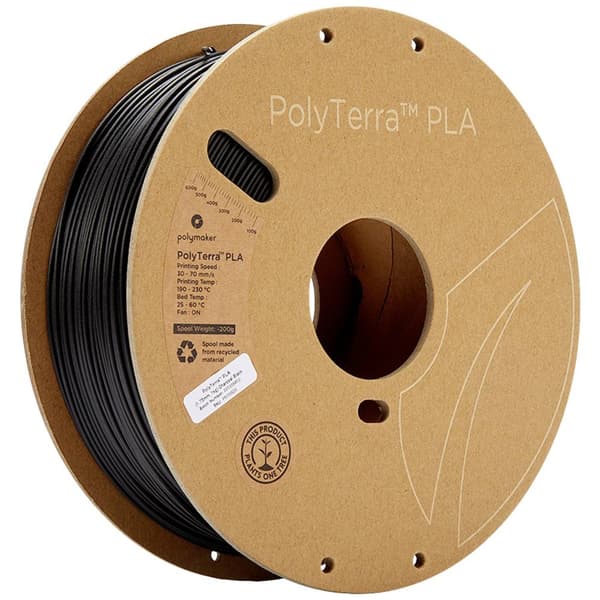 Polymaker 70820 PolyTerra PLA 3D-skrivare Filament PLA-plast Mindre plasthalt 1.75 mm 1000 g Svart (matt) 1 st