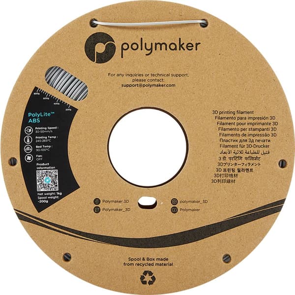 Polymaker PE01003 PolyLite 3D-skrivare Filament ABS-plast Luktfri 1.75 mm 1000 g Grå 1 st