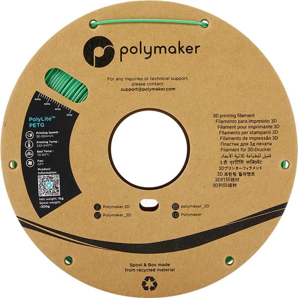 Polymaker PB01005 PolyLite 3D-skrivare Filament PETG Värmebeständig, Hög draghållfasthet 1.75 mm 1000 g Grön 1 st