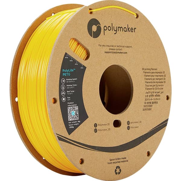 Polymaker PB01006 PolyLite 3D-skrivare Filament PETG Värmebeständig, Hög draghållfasthet 1.75 mm 1000 g Gul 1 st