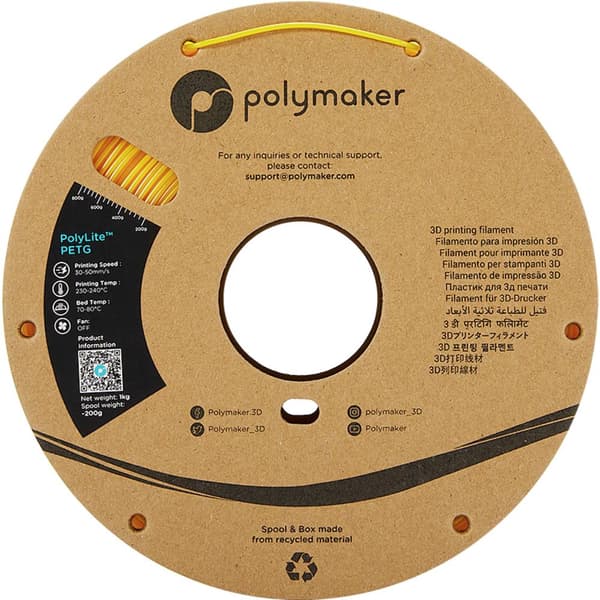 Polymaker PB01006 PolyLite 3D-skrivare Filament PETG Värmebeständig, Hög draghållfasthet 1.75 mm 1000 g Gul 1 st
