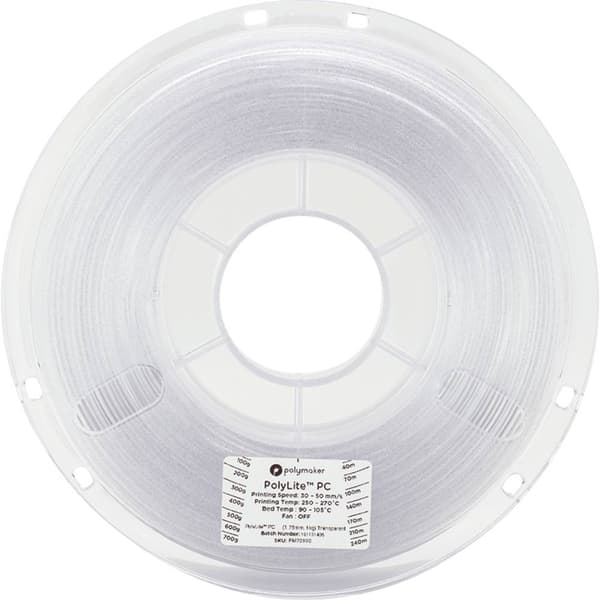 Polymaker PC01001 PolyLite 3D-skrivare Filament PC (Polykarbonat) Hög styvhet, Värmebeständig 1.75 mm 1000 g Transparen