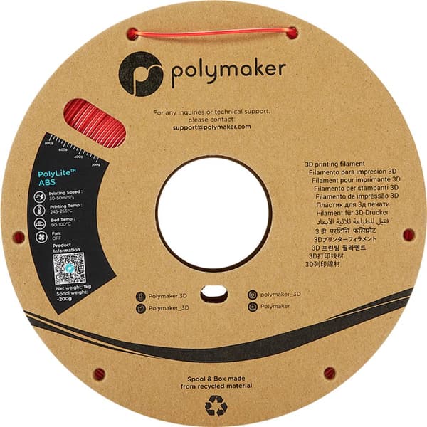 Polymaker PE01004 PolyLite 3D-skrivare Filament ABS-plast Luktfri 1.75 mm 1000 g Röd 1 st