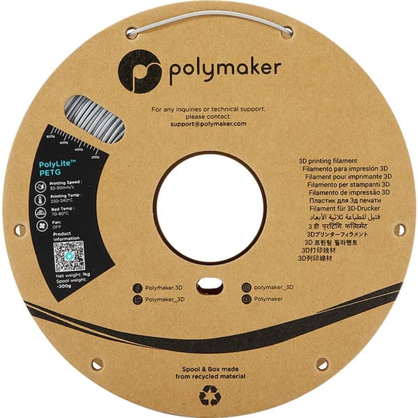 Polymaker PB01003 PolyLite 3D-skrivare Filament PETG Värmebeständig, Hög draghållfasthet 1.75 mm 1000 g Grå 1 st