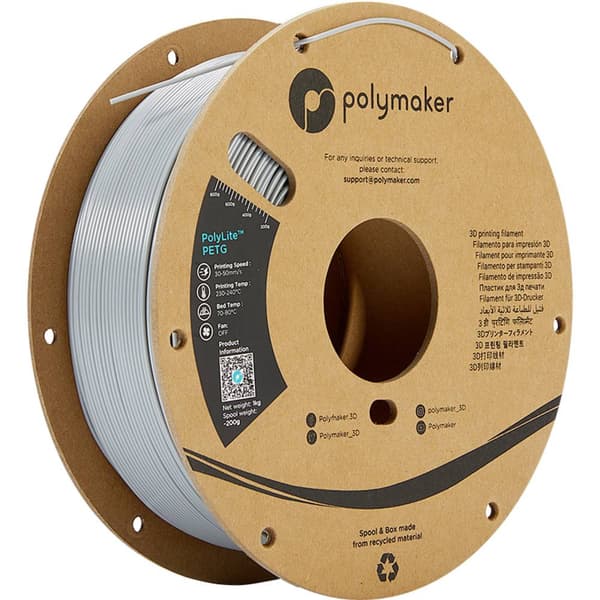 Polymaker PB01003 PolyLite 3D-skrivare Filament PETG Värmebeständig, Hög draghållfasthet 1.75 mm 1000 g Grå 1 st