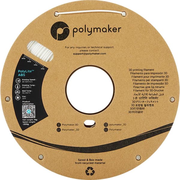Polymaker PE01002 PolyLite 3D-skrivare Filament ABS-plast Luktfri 1.75 mm 1000 g Vit 1 st