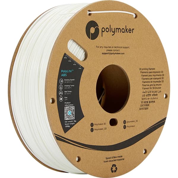 Polymaker PE01002 PolyLite 3D-skrivare Filament ABS-plast Luktfri 1.75 mm 1000 g Vit 1 st