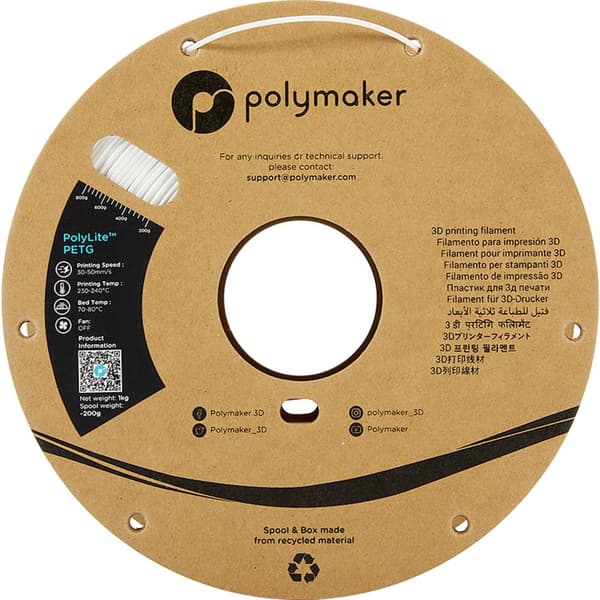 Polymaker PB01015 PolyLite 3D-skrivare Filament PETG Värmebeständig, Hög draghållfasthet 2.85 mm 1000 g Vit 1 st
