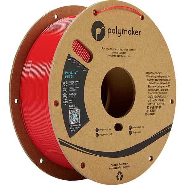 Polymaker PB01017 PolyLite 3D-skrivare Filament PETG Värmebeständig, Hög draghållfasthet 2.85 mm 1000 g Röd 1 st