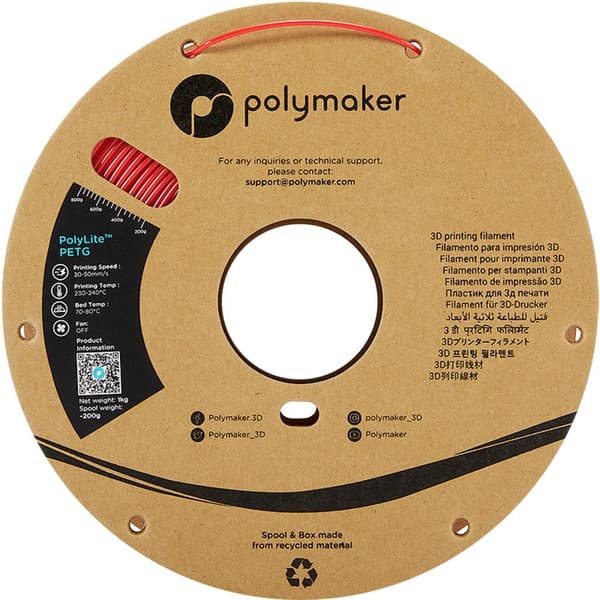 Polymaker PB01017 PolyLite 3D-skrivare Filament PETG Värmebeständig, Hög draghållfasthet 2.85 mm 1000 g Röd 1 st