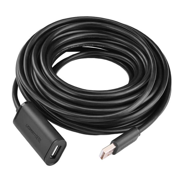CABLU USB Ugreen prelungitor, "US121" USB 2.0 (T) la USB 2.0 (M), conectori auriti, chip pentru amplificare semnal integrat, 5m, negru, "10319" (timbr