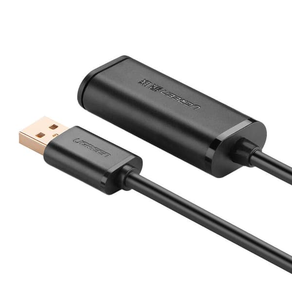 CABLU USB Ugreen prelungitor, "US121" USB 2.0 (T) la USB 2.0 (M), conectori auriti, chip pentru amplificare semnal integrat, 5m, negru, "10319" (timbr