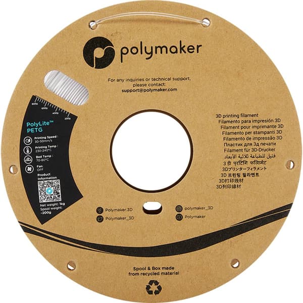 Polymaker PB01024 PolyLite 3D-skrivare Filament PETG Värmebeständig, Hög draghållfasthet 2.85 mm 1000 g Transparent 1 s