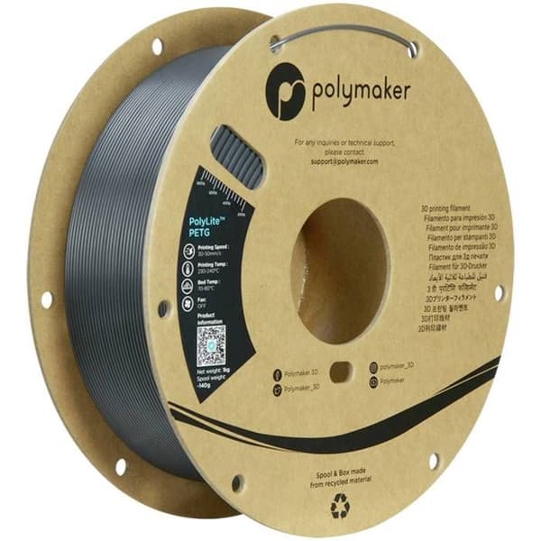 Polymaker PB01056 PETG filament värmebeständig, hög draghållfasthet 1,75 mm 1000 g mörkgrå PolyLit