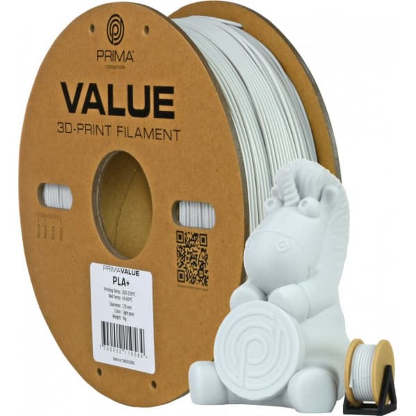 PrimaValue PLA+ filament til 3D-printere, 1,75 mm, lys grå