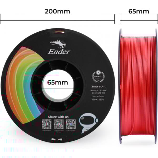 Creality Ender - PLA+ -filament til 3D-printer, 1,75 mm, rød