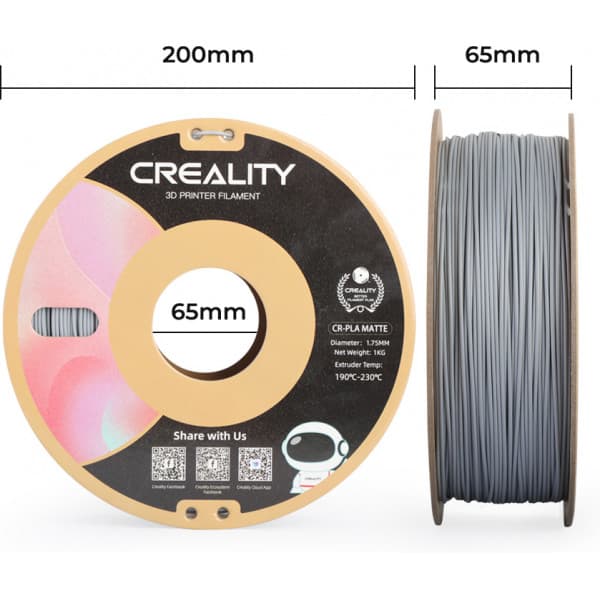 Creality CR-PLA Matte -filament til 3D-printere, 1,75 mm, matgrå