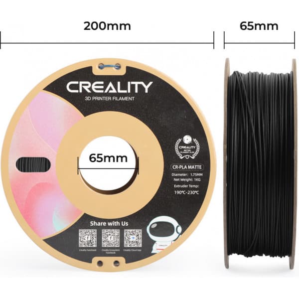 Creality CR-PLA Matte -filament för 3D-skrivare, 1,75 mm, matt svart