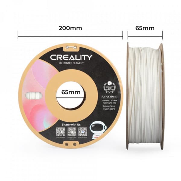 Creality CR-PLA Matt -filament för 3D-skrivare, 1,75 mm, gipssvart vit