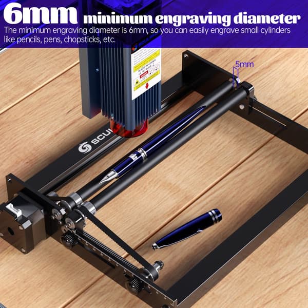 SCULPFUN Laser Rotationsrulle, 360° Rotation, Justerbar Graverdiameter,Sort