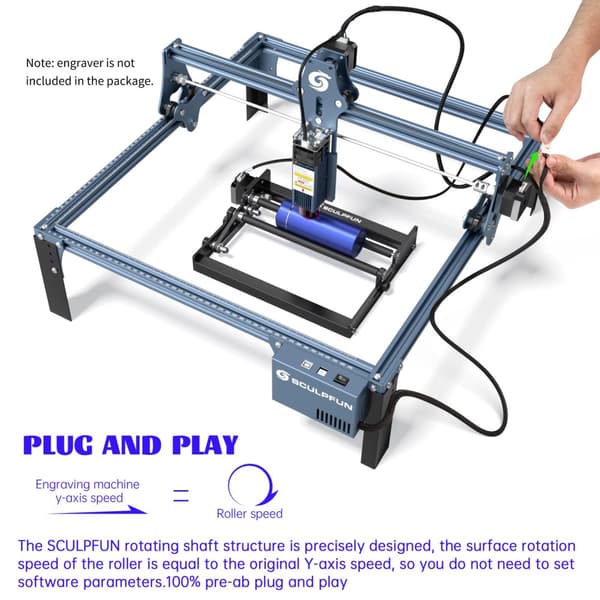 SCULPFUN Laser Rotationsrulle, 360° Rotation, Justerbar Graverdiameter,Sort