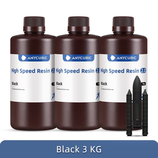 ANYCUBIC Højhastigheds Harpiks, 3X Hurtigere Udskrivning, 1 KG & 3 KG Muligheder,2.0 Sort 3 KG