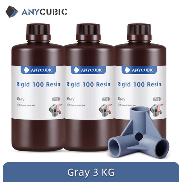 Anycubic Rigid 100 -harts, 100 °C lämpötilankestävyys, korkea tarkkuus LCD/DLP-tulostimille,3kg Harmaa
