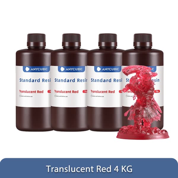 ANYCUBIC 4KG UV-harpiks, hærdningsbølgelængde 405 nm, høj viskositet 552 mpa.s,4kg Gennemsigtig rød