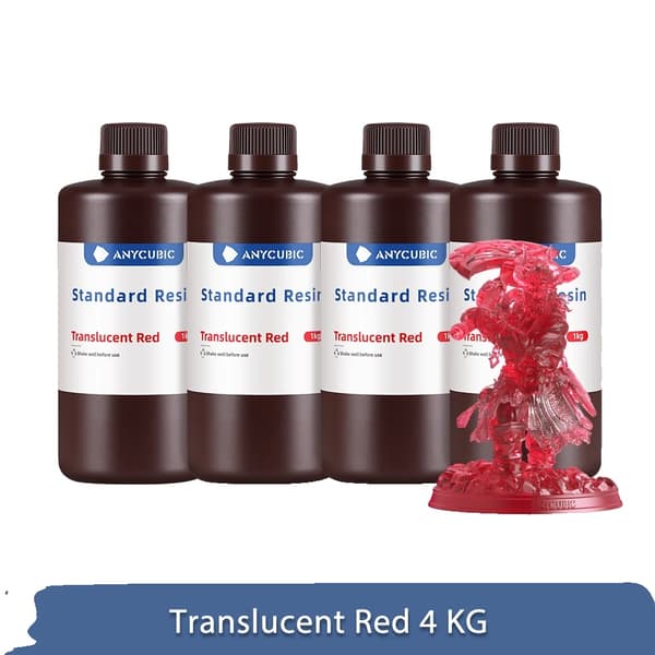 ANYCUBIC 4KG UV-harpiks, hærdningsbølgelængde 405 nm, høj viskositet 552 mpa.s,4kg Gennemsigtig rød