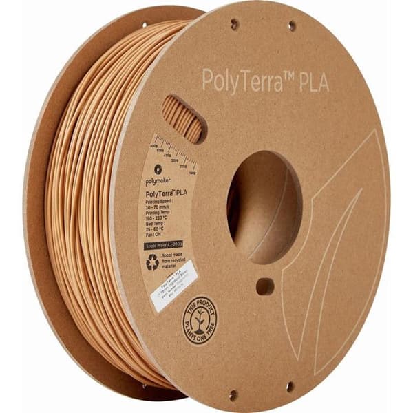 Polymaker 70976 PolyTerra PLA Filament låg plast, vattenlöslig 1,75 mm 1000 g träbrun (satin) 1 p