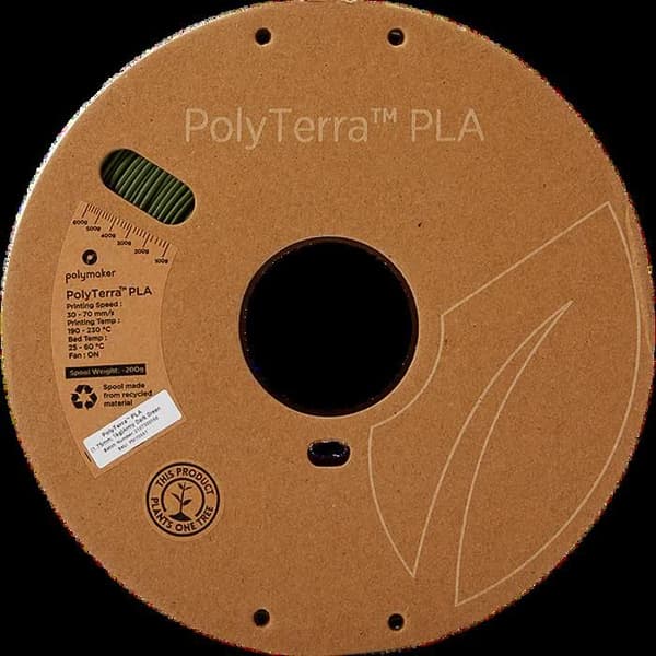 Polymaker 70957 PolyTerra PLA Filament låg plast, vattenlöslig 1,75 mm 1000 g mörk militärgrön 1 p