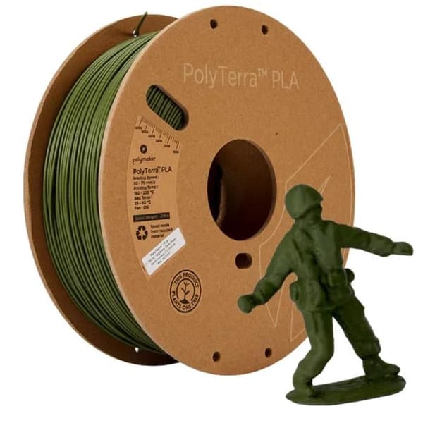 Polymaker 70957 PolyTerra PLA Filament låg plast, vattenlöslig 1,75 mm 1000 g mörk militärgrön 1 p