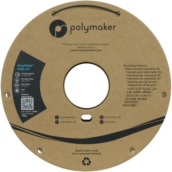 Polymaker 3d skrivarkabel - PG03001 - Polymid PA6-CF Svart - 1,75 mm - 500g