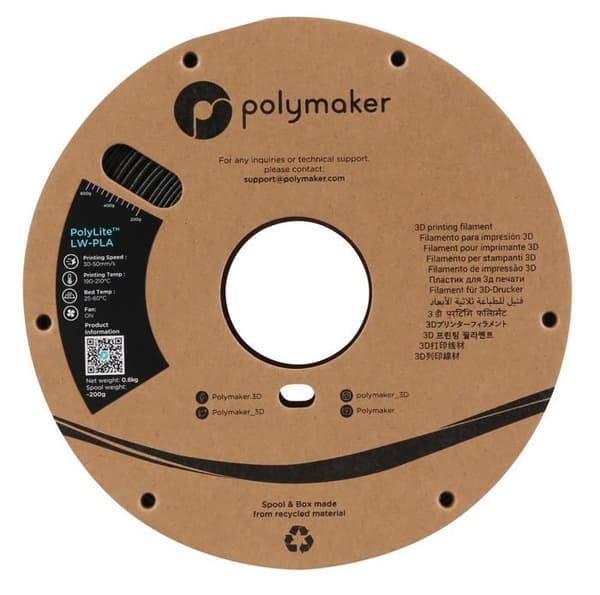 Fil för 3D-skrivare Polymaker - PA08001 - PolyLite LW-PLA - 1,75 mm - 800 g - Svart