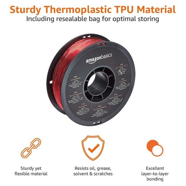 Grundläggande 3D-skrivarkabel - ETPU175R1A - Amazon TPU-filament för 3D-skrivare, 1,75 mm, röd, 1 kg spole