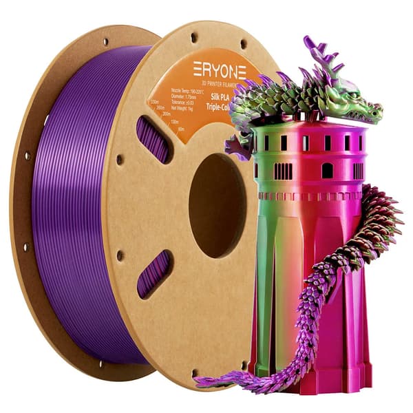 Triple-Farvet Silke PLA Filament, 1,75 mm Diameter, 190-220°C Print Temperatur,Rød & lilla & grøn