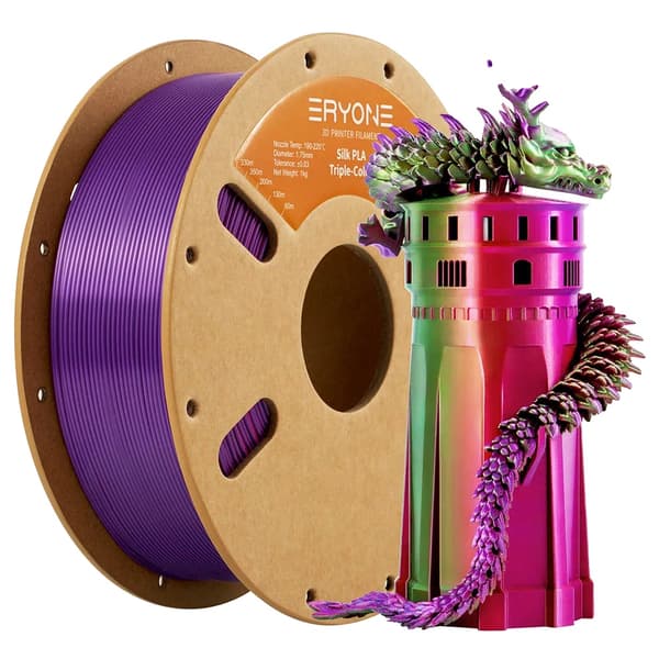 Triple-Farvet Silke PLA Filament, 1,75 mm Diameter, 190-220°C Print Temperatur,Rød & lilla & grøn