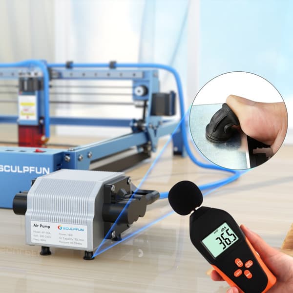 Lasergravyr Luftassistans Pump, 30L/Min Justerbar Flöde, Låg Ljudnivå Drift