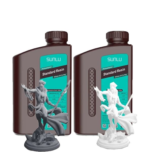 SUNLU Standardharpiks, 1 kg per flaska, 405 nm UV-härdning,1 Mörkgrå 1 Vit