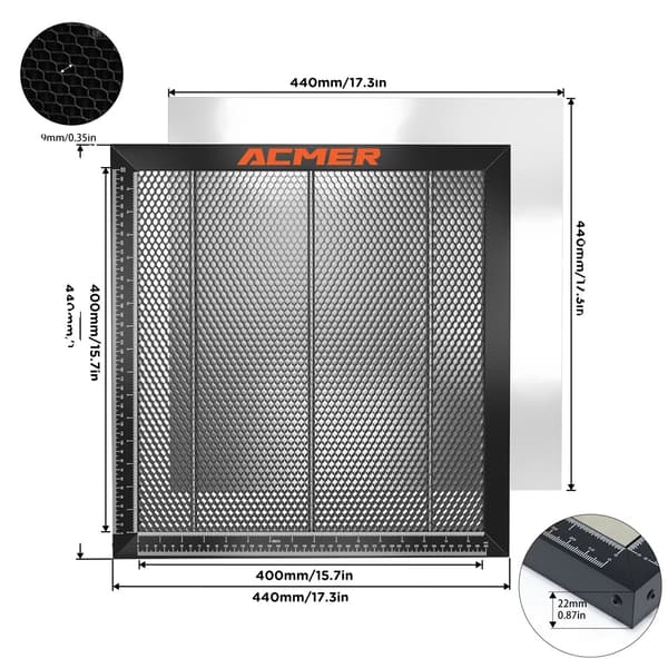 Honungskakans arbetsbord, CE-certifierat, kompatibelt med CO2- och diodlasermaskiner,440x440mm