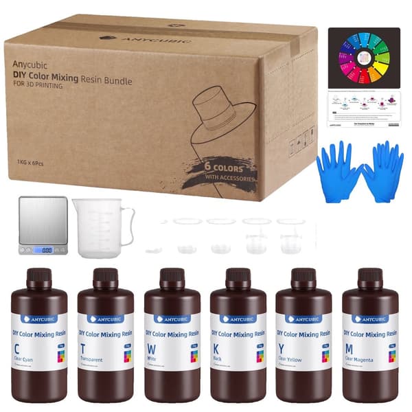 Fotohärdande resin, 6 färger för anpassad blandning, LCD-kompatibilitet,DIY -paket 6 kg