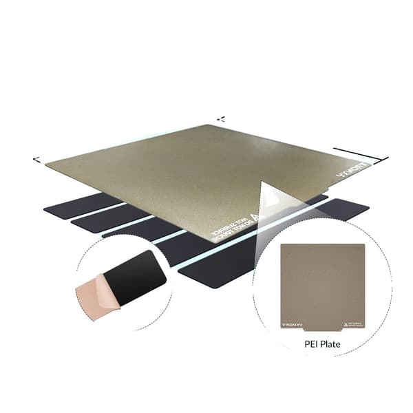 Tronxy 3D-skrivare Värmebädd, 500x500mm Storlek, Förbehandlad PEI,500x500mm